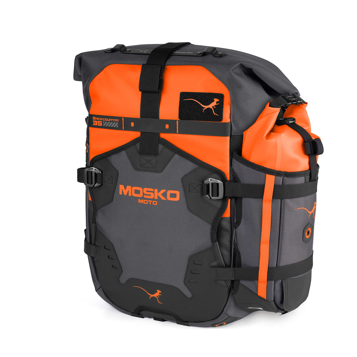 Mosko Moto Pannier Onyx/Orange - Preorder / 35L + 35L (Standard) / Two Aux Pox (Standard) Backcountry Pannier Kit (V2.5)