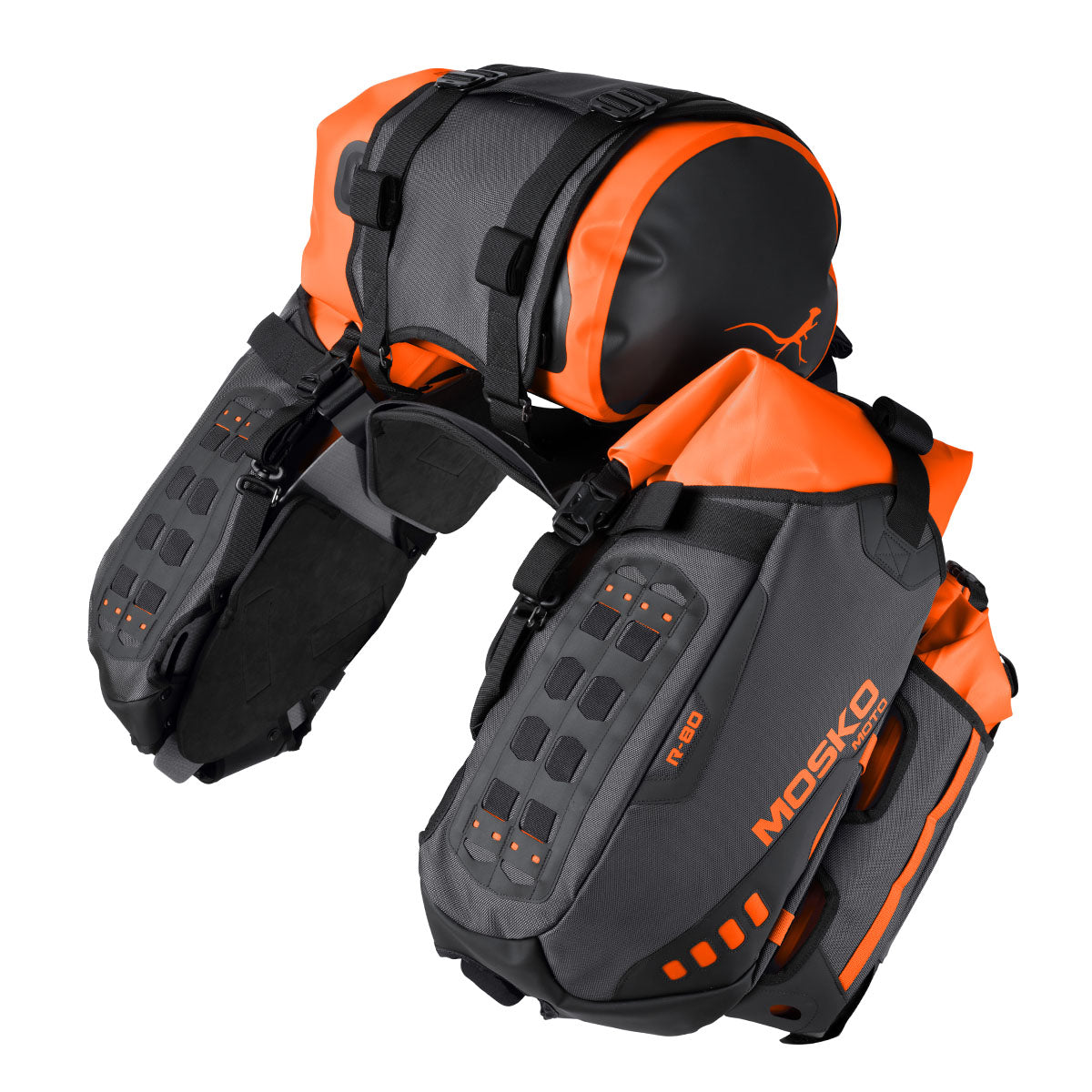 Mosko Moto Rackless System Onyx/Orange - Preorder / Two Aux Pox (Standard) Reckless 80L (V4.0)